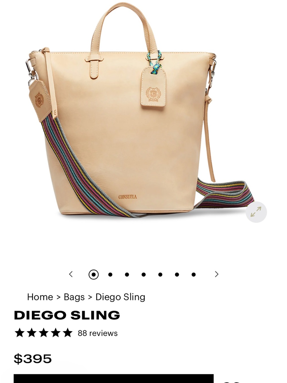 Consuela Diego slingback Tan Leather Messenger with Multicolor Stripe Strap - Picture 6 of 6